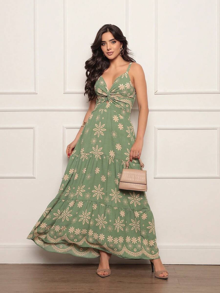 Vestido longo feminino estampado tecido duna