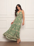 Vestido longo feminino estampado tecido duna