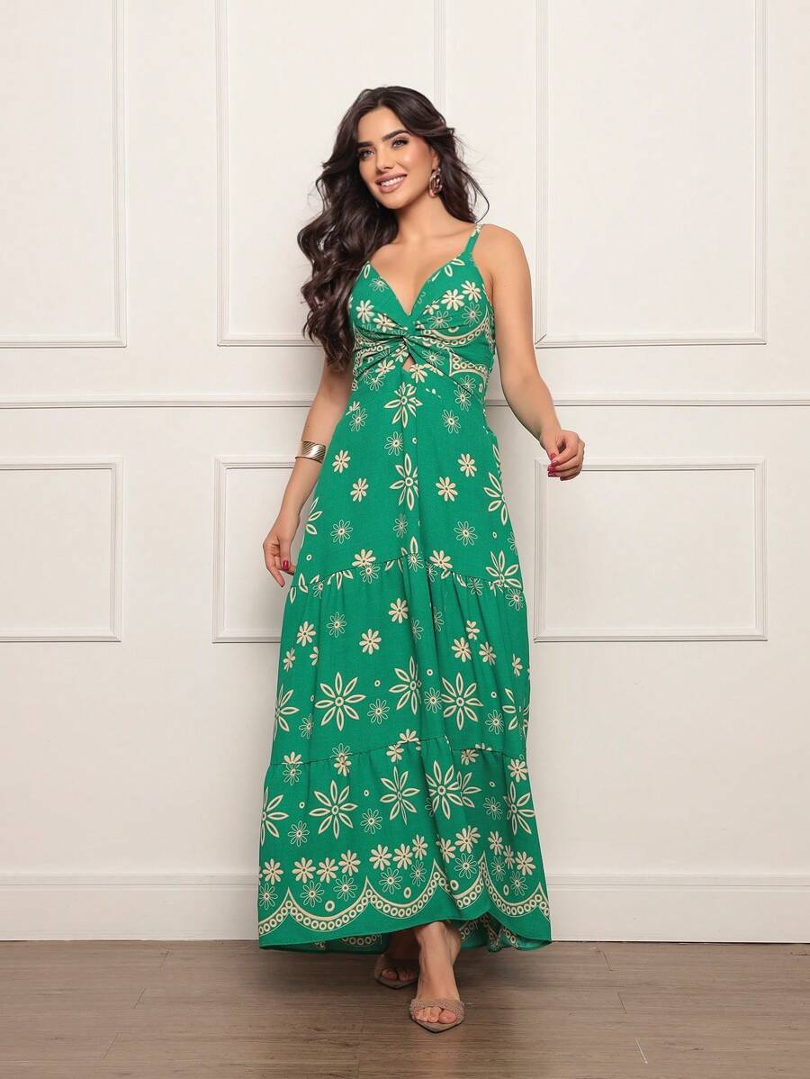 Vestido longo feminino estampado tecido duna