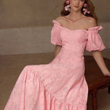 MOTF PREMIUM VESTIDO COM OMBROS DE FORA, BORDADO DE ILHÓS