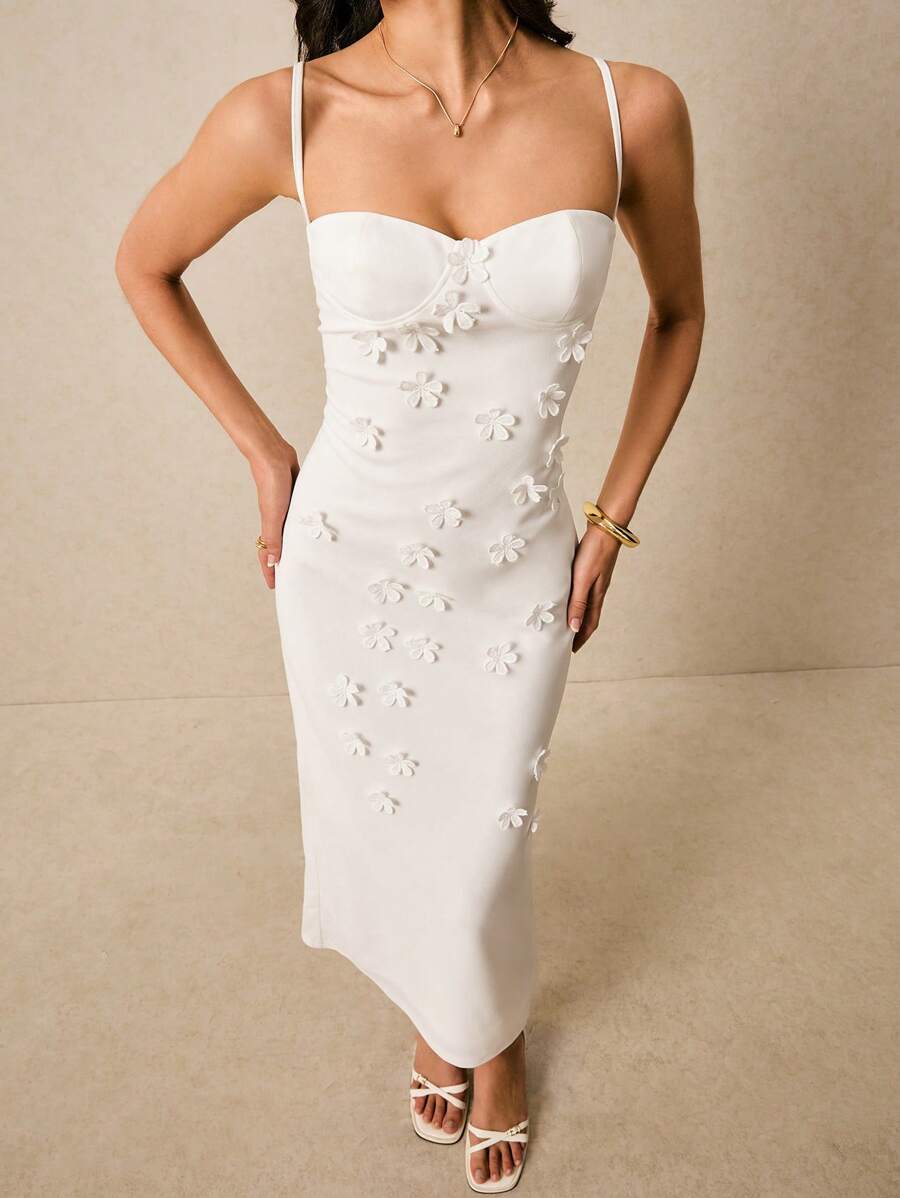 Vestido Longo de Alças Finas com Bainha Lápis