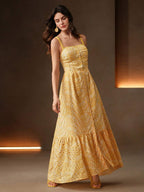 Vestido Midi Boho com Bainha Franzida