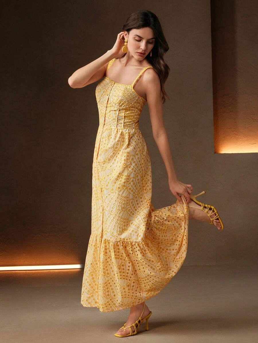 Vestido Midi Boho com Bainha Franzida
