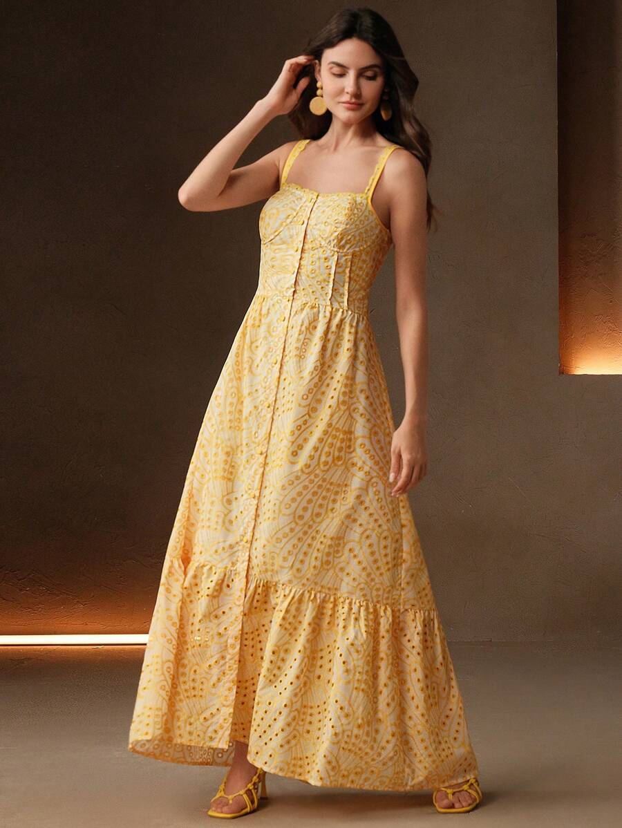 Vestido Midi Boho com Bainha Franzida