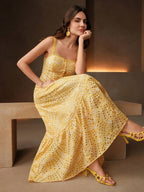 Vestido Midi Boho com Bainha Franzida