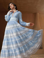 Anewsta Vestido Longo de Renda Macia com Recorte Oco Estilo Palácio da Moda Francesa, Adequado para Primavera, Festival, Férias