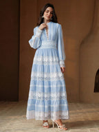 Anewsta Vestido Longo de Renda Macia com Recorte Oco Estilo Palácio da Moda Francesa, Adequado para Primavera, Festival, Férias