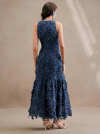 Anewsta Vestido Bodycon de Renda Floral com Decote Halter Feminino, Elegante para Verão, Festival, Férias, Viagem