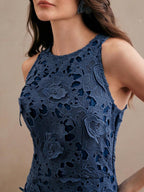 Anewsta Vestido Bodycon de Renda Floral com Decote Halter Feminino, Elegante para Verão, Festival, Férias, Viagem