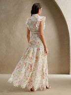 Anewsta Vestido Justo e Solto Feminino com Bordado de Crochê Estampado, Roupa Elegante para Resort