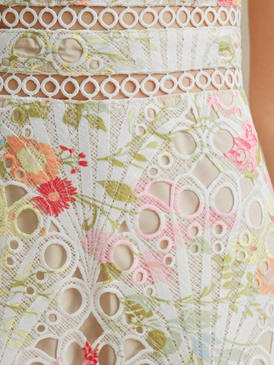 Anewsta Vestido Justo e Solto Feminino com Bordado de Crochê Estampado, Roupa Elegante para Resort