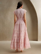 Anewsta Vestido Elegante de Renda Colorida Sólida com Recorte, Sem Mangas, Para Mulheres, Verão, Praia, Férias, Casual