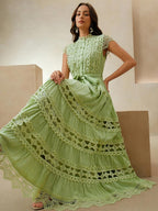 Anewsta Vestido longo elegante de renda com cor sólida e recortes para mulheres, Verão, Praia, Feriado, Casual