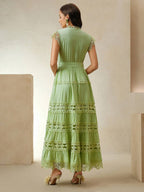 Anewsta Vestido Elegante de Renda Colorida Sólida com Recorte, Sem Mangas, Para Mulheres, Verão, Praia, Férias, Casual