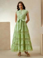 Anewsta Vestido Elegante de Renda Colorida Sólida com Recorte, Sem Mangas, Para Mulheres, Verão, Praia, Férias, Casual