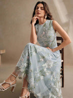 Anewsta Vestido Floral Bordado Sem Mangas Feminino, Elegante e Chique para Férias, Festivais, Páscoa, Vestido de Convidado de Casamento, Primavera/Verão