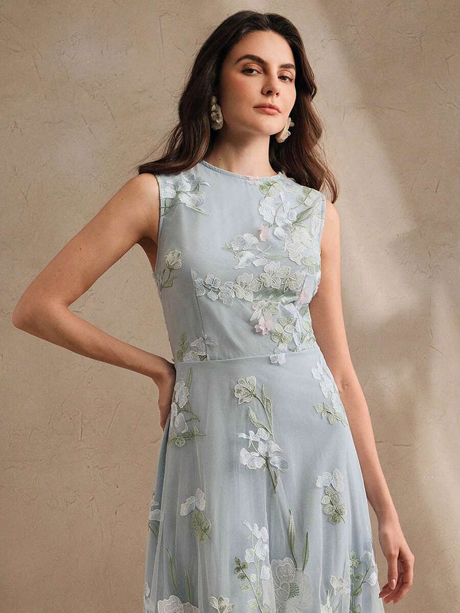 Anewsta Vestido Floral Bordado Sem Mangas Feminino, Elegante e Chique para Férias, Festivais, Páscoa, Vestido de Convidado de Casamento, Primavera/Verão