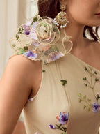 ZEYLAH Vestido Assimétrico de Renda Bordada com Flor 3D para Festa Elegante Feminino