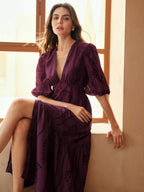 Anewsta Vestido Longo Elegante Bordado em Renda com Fenda e Decote em V, Perfeito para Férias, Ano Novo, Dia dos Namorados, Praia de Verão