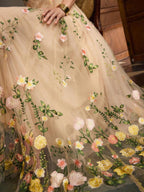 ZEYLAH Vestido Assimétrico de Renda Bordada com Flor 3D para Festa Elegante Feminino