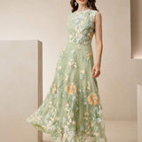 Anewsta Vestido Floral Bordado Sem Mangas Feminino, Elegante e Chique para Férias, Festivais, Páscoa, Vestido de Convidado de Casamento, Primavera/Verão