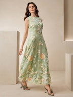 Anewsta Vestido Floral Bordado Sem Mangas Feminino, Elegante e Chique para Férias, Festivais, Páscoa, Vestido de Convidado de Casamento, Primavera/Verão
