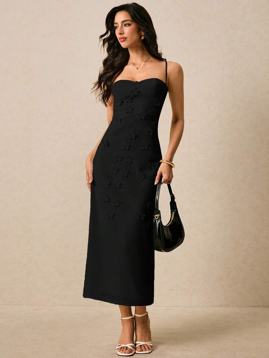 Vestido Longo de Alças Finas com Bainha Lápis