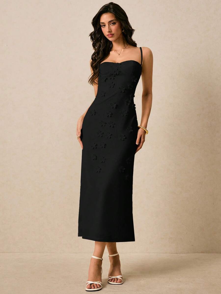 Vestido Longo de Alças Finas com Bainha Lápis