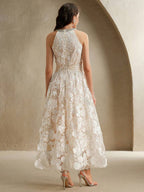 Anewsta Novo Vestido Longo Elegante Feminino com Cintura Marcada e Decote em V Embelezado com Flores 3D, Adequado para Verão, Festivais, Elegante, Férias, Festa, Convidado de Casamento