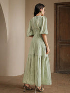 Anewsta Vestido Longo Elegante Bordado em Renda com Fenda e Decote em V, Perfeito para Férias, Ano Novo, Dia dos Namorados, Praia de Verão