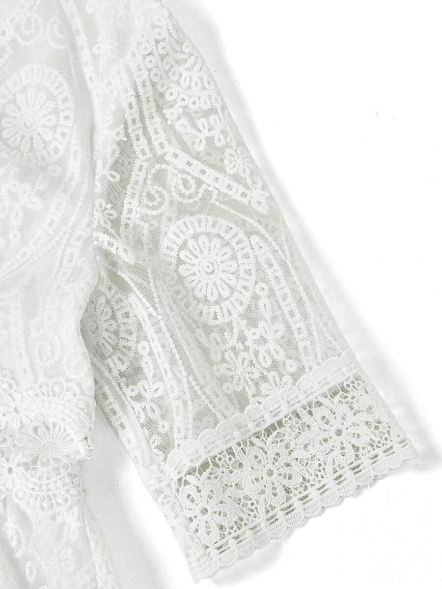 Amorya Vestido Branco Estilo A-Line Elegante Com Decote em V Bordado, Novo Estilo da Moda para Mulheres