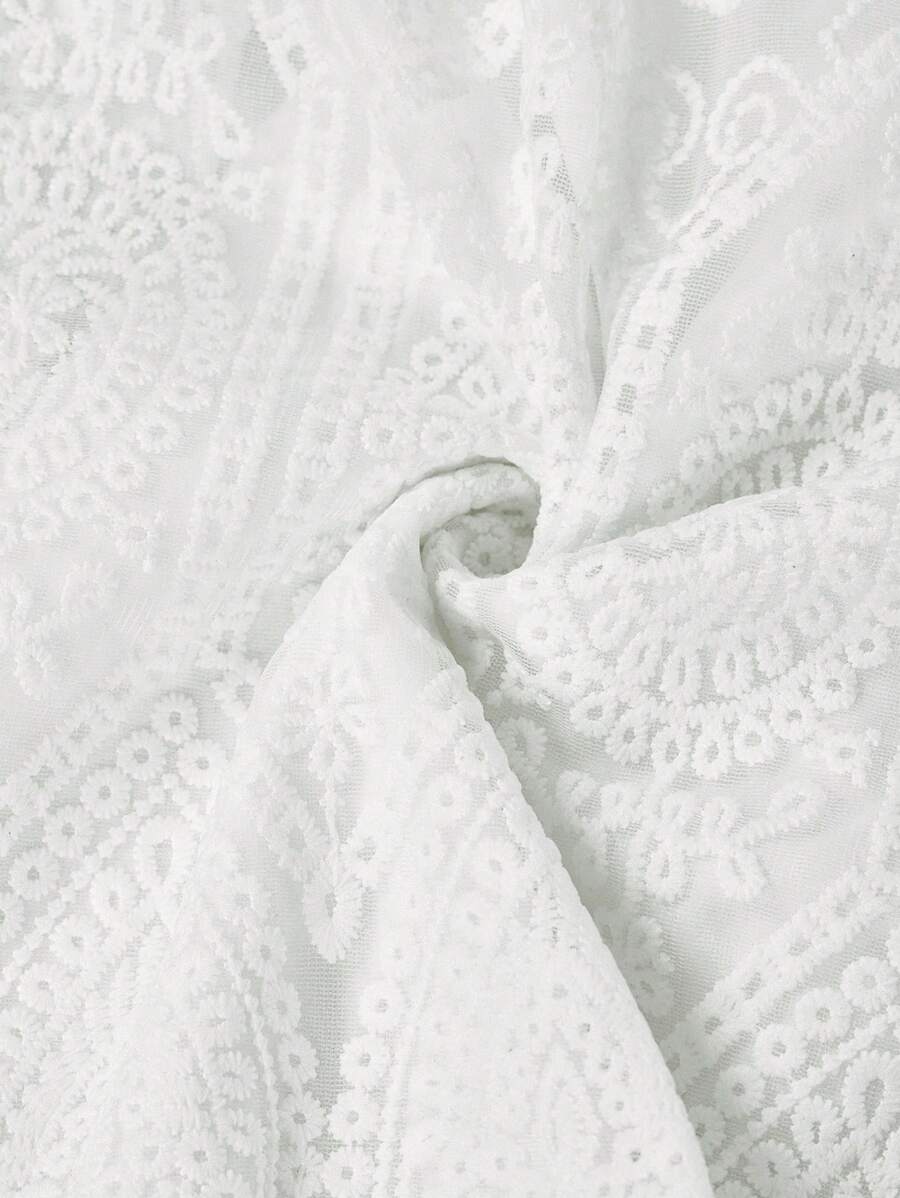 Amorya Vestido Branco Estilo A-Line Elegante Com Decote em V Bordado, Novo Estilo da Moda para Mulheres