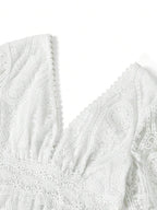 Amorya Vestido Branco Estilo A-Line Elegante Com Decote em V Bordado, Novo Estilo da Moda para Mulheres