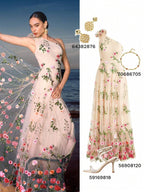 ZEYLAH Vestido Assimétrico de Renda Bordada com Flor 3D para Festa Elegante Feminino