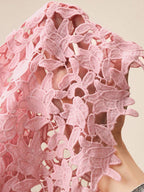 Anewsta Vestido Elegante Feminino de Gola Redonda, Manga Curta, Cintura Recortada com Renda Bordada