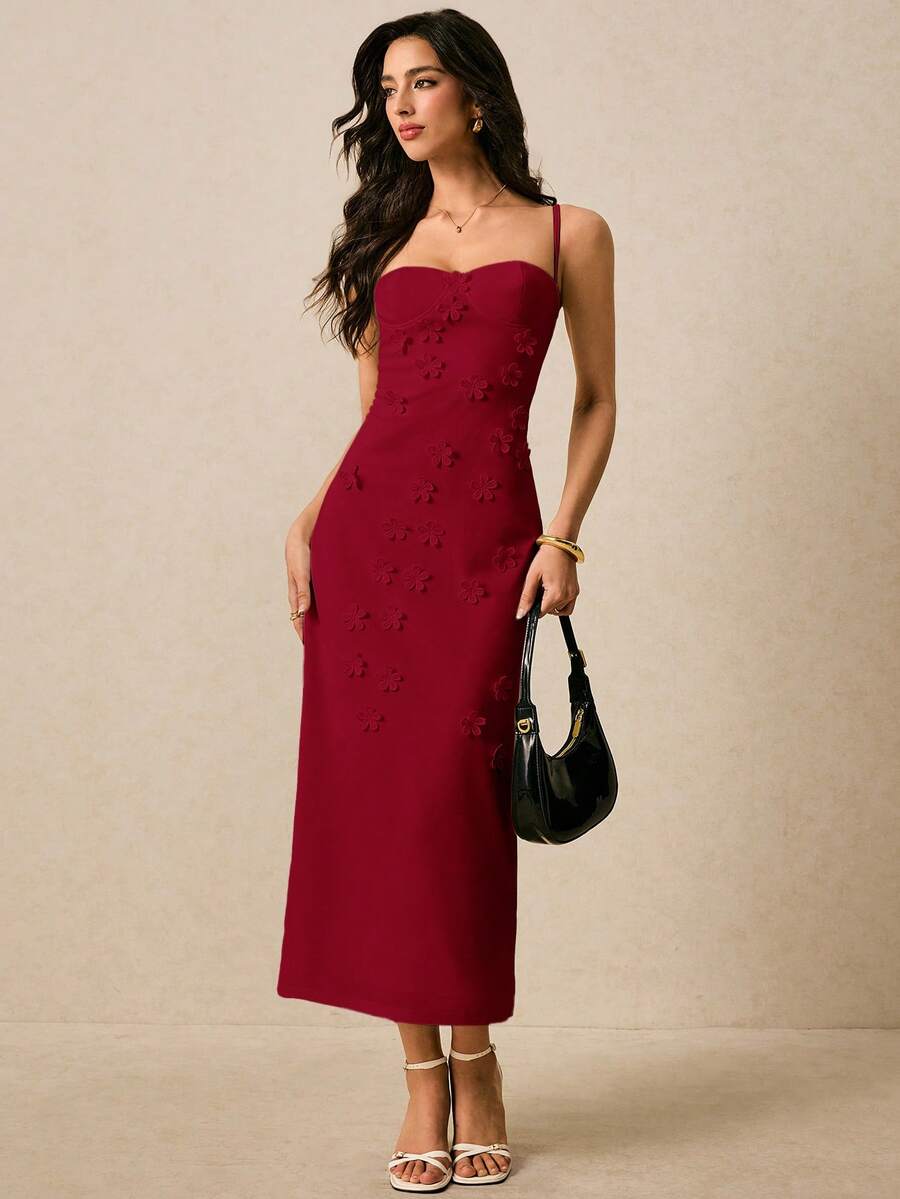Vestido Longo de Alças Finas com Bainha Lápis