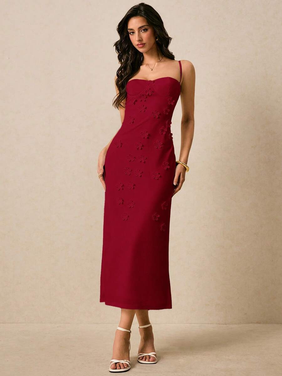 Vestido Longo de Alças Finas com Bainha Lápis
