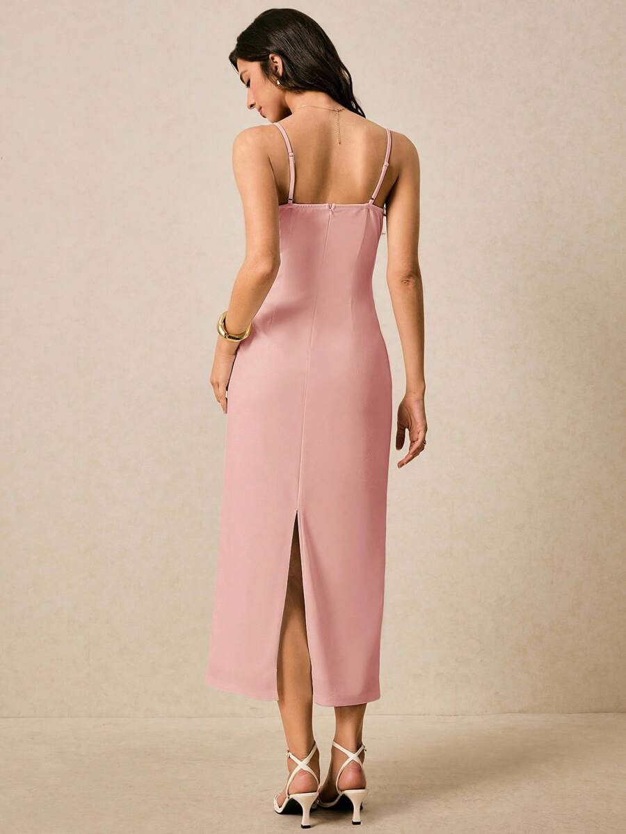 Vestido Longo de Alças Finas com Bainha Lápis