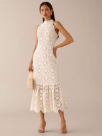 Vestido Midi Bodycon Sem Mangas com Estampa Floral