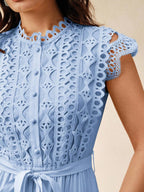 Anewsta Vestido Elegante de Renda Colorida Sólida com Recorte, Sem Mangas, Para Mulheres, Verão, Praia, Férias, Casual