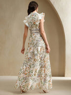 Anewsta Vestido Justo e Solto Feminino com Bordado de Crochê Estampado, Roupa Elegante para Resort