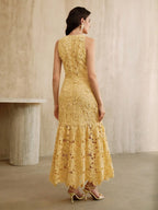 Anewsta Vestido Bodycon de Renda Floral com Decote Halter Feminino, Elegante para Verão, Festival, Férias, Viagem