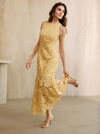 Anewsta Vestido Bodycon de Renda Floral com Decote Halter Feminino, Elegante para Verão, Festival, Férias, Viagem