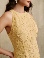 Anewsta Vestido Bodycon de Renda Floral com Decote Halter Feminino, Elegante para Verão, Festival, Férias, Viagem