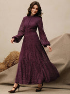 Anewsta Vestido Elegante de Manga Longa de Renda Bordô Máxi para Mulheres, Conjunto de Roupas Brancas de Primavera para Mulheres