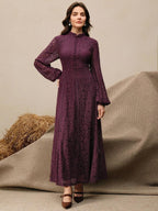 Anewsta Vestido Elegante de Manga Longa de Renda Bordô Máxi para Mulheres, Conjunto de Roupas Brancas de Primavera para Mulheres