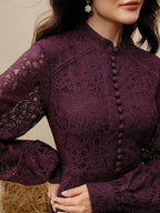Anewsta Vestido Elegante de Manga Longa de Renda Bordô Máxi para Mulheres, Conjunto de Roupas Brancas de Primavera para Mulheres