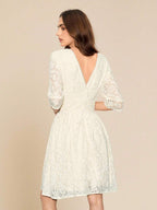 Amorya Vestido Branco Estilo A-Line Elegante Com Decote em V Bordado, Novo Estilo da Moda para Mulheres