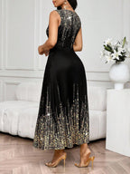 SHEIN Lady Vestido Feminino Elegante Sem Mangas de Gola Redonda com Estampa Completa