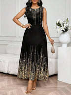 SHEIN Lady Vestido Feminino Elegante Sem Mangas de Gola Redonda com Estampa Completa